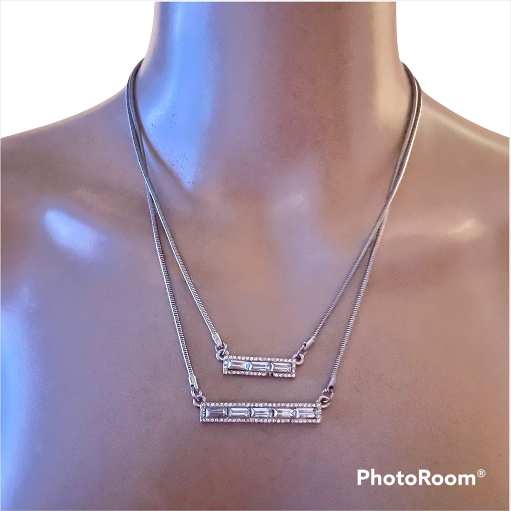 Jennifer Lopez Layered Rhinestone Bar Necklace 16$